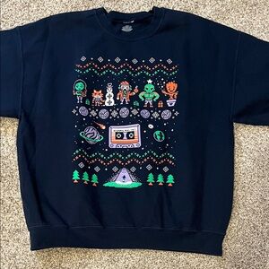 🎄👽Navy Graphic Sweatshirt Christmas Hero’s, cassette, Alien Design Ugly sweater